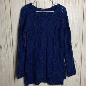 Chadwicks Of Boston Women Chunky Knit Sweater Medium Blue Cable VNeck Pullover